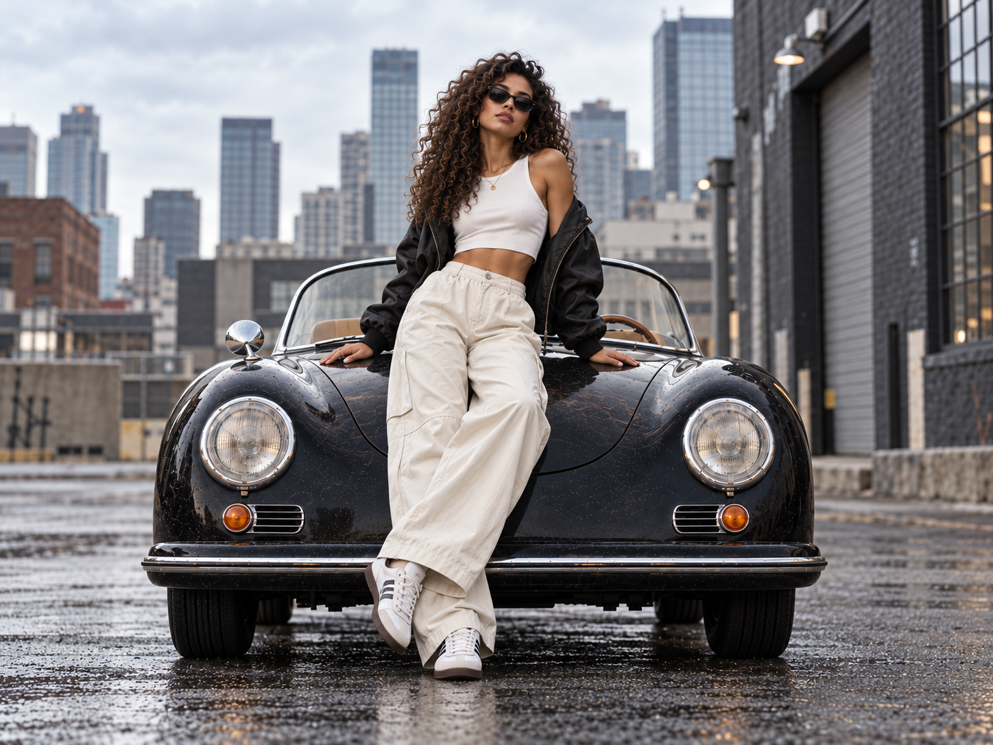 Illustrative fashion editorial concept featuring the black Speedster
